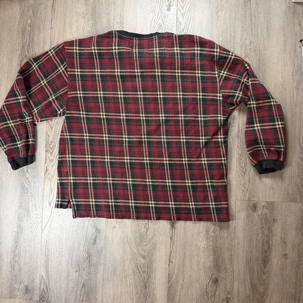Vintage Woolrich Sweater‎ Mens Large Red Plaid Flannel Henley Rugged Outdoorwear